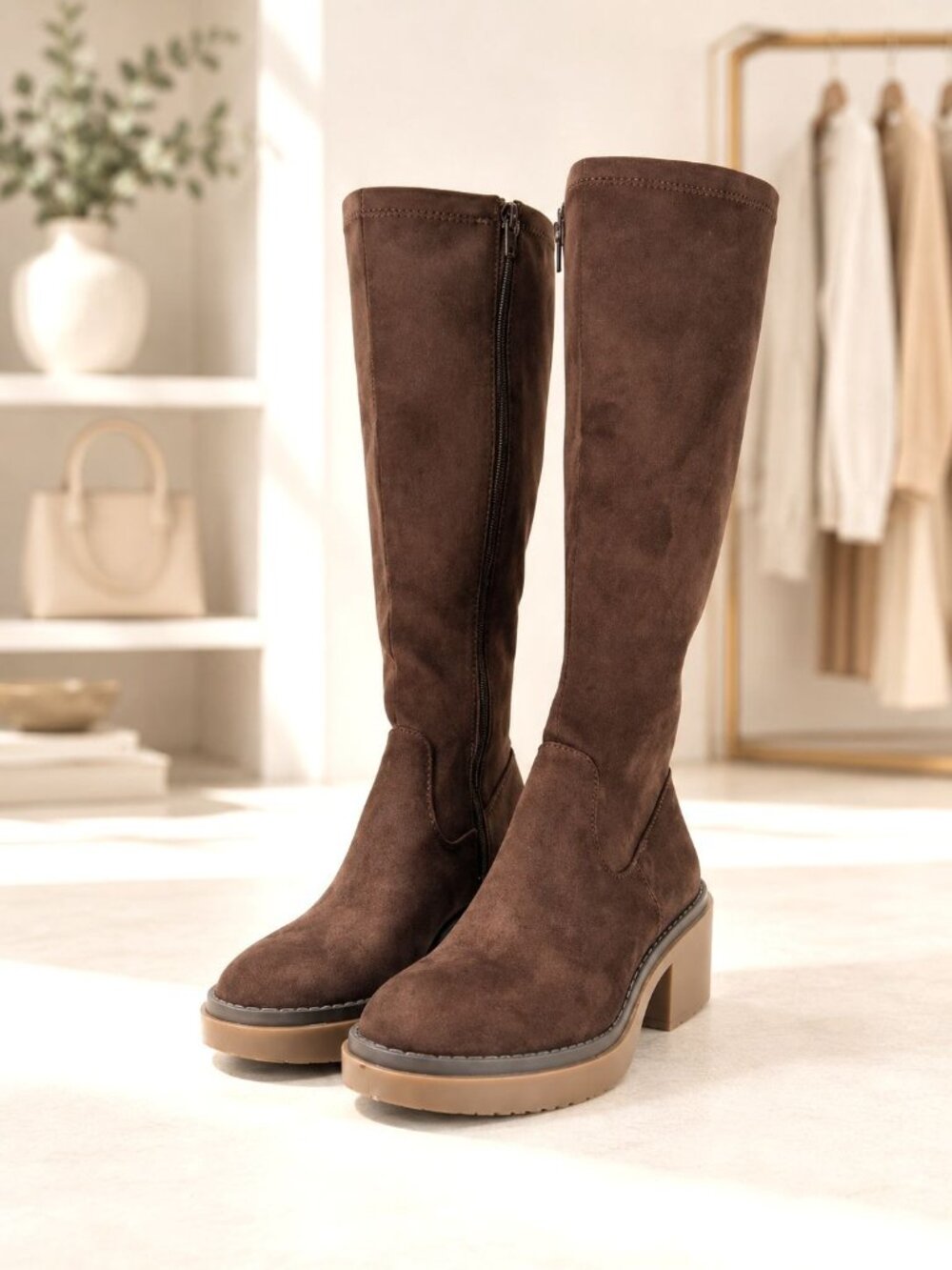 White Mountain Meditate Knee High Boots Womens Brown Sizes 6.5 7 Regular Calf